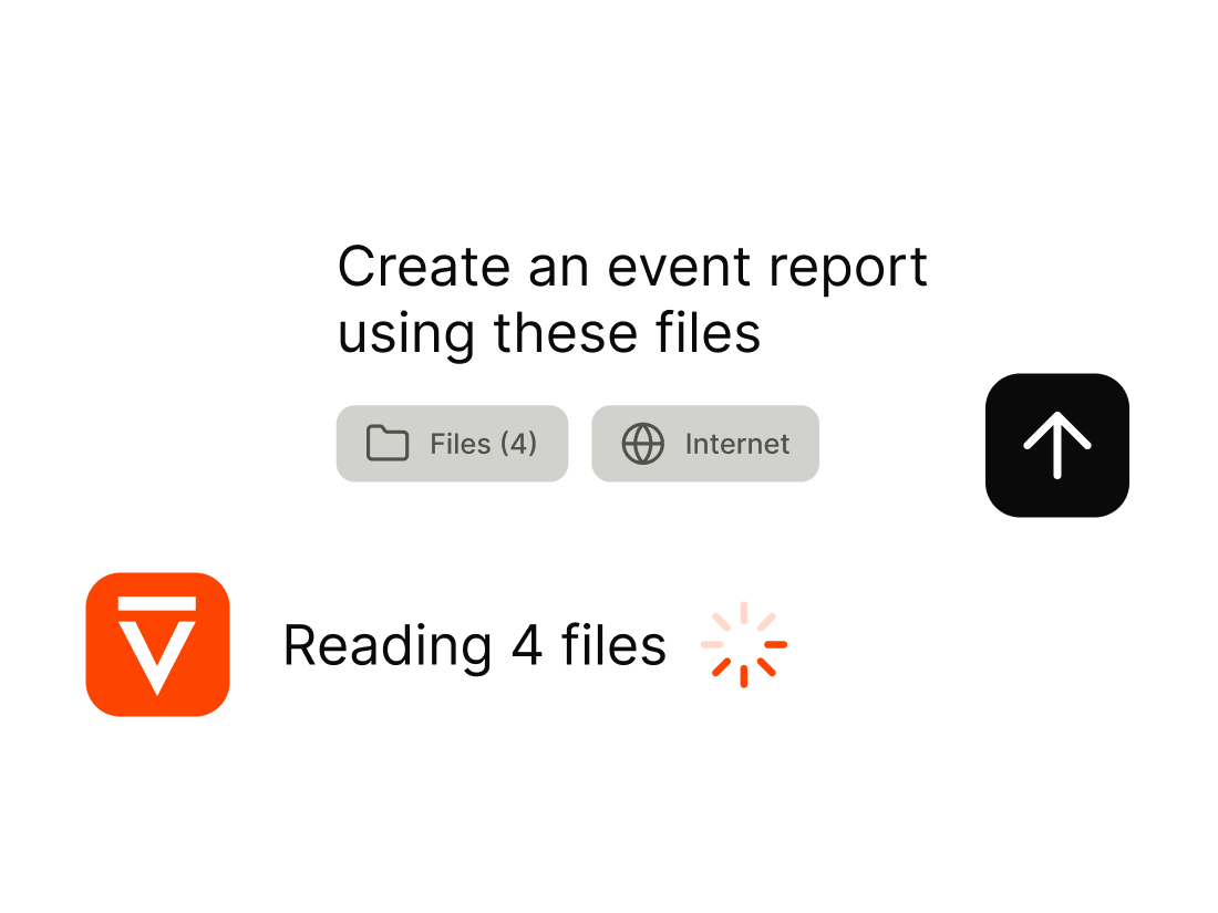 A Legion chat session where a user asks it to generate a report with provided files, and Legion responds with an in-progress message.