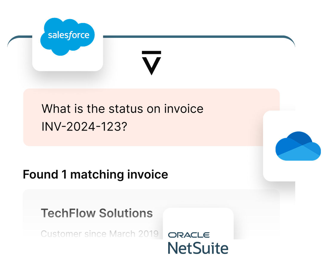 A Legion chat preview showing a user asking about a particular invoice, which gets surfaced as a match.