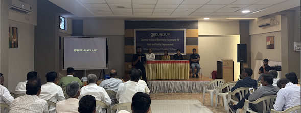 Ground Up's Head of Agronomy, Dr. Tony Manoj, presenting the benefits of biochar at a stakeholder consultation in Kolhapur, Maharashtra