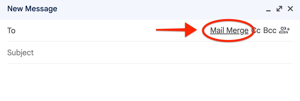 a screenshot of a gmail compose window with a mail merge option in the to: field