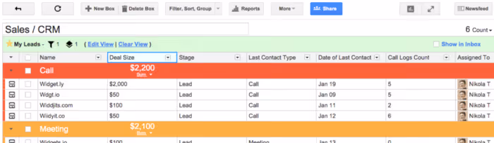 A screenshot of Streak pipeline visualization