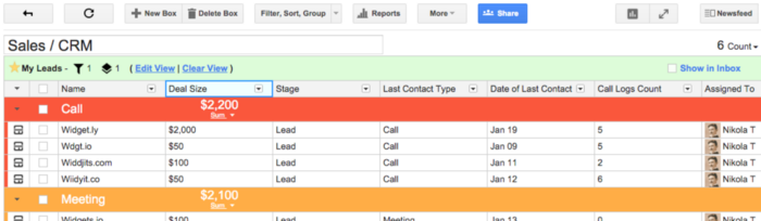 A screenshot of Streak pipeline visualization