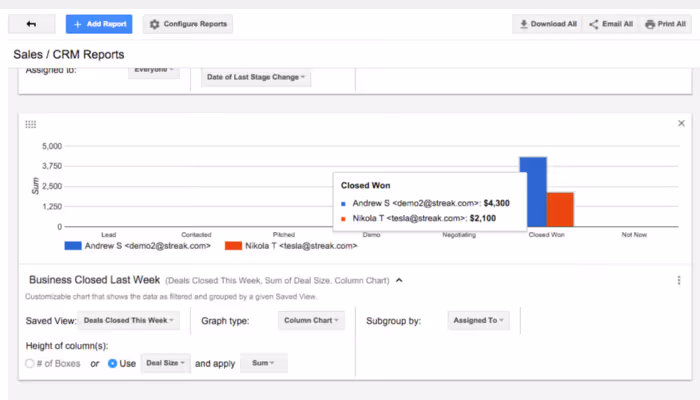 A screenshot of Streak custom chart showing the renaming of the chart