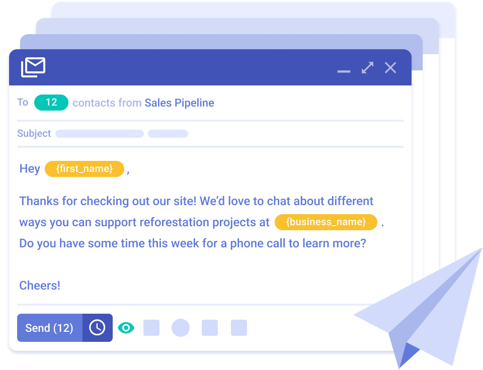 illustration of a series of email drafts representing Streak's mail merge function