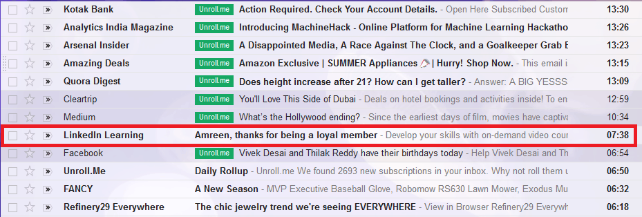 A screenshot of a personalized email subject line