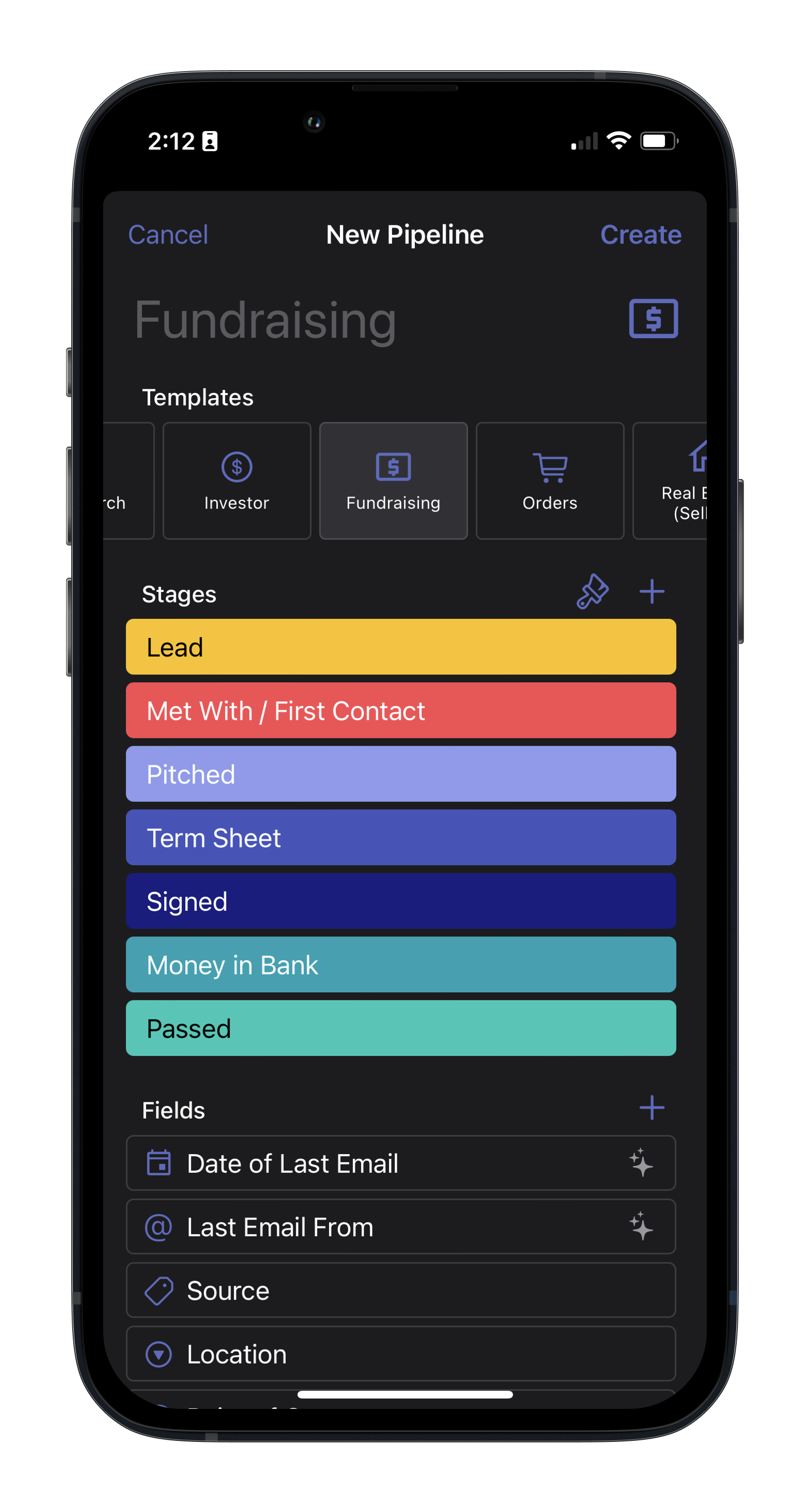 Streak pipeline template on mobile view