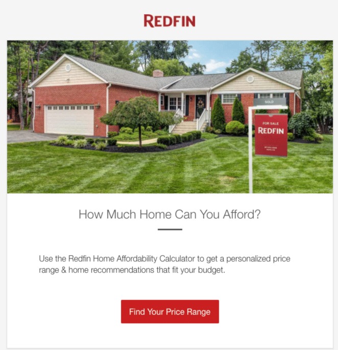 An email template with the CTA in red button at the bottom