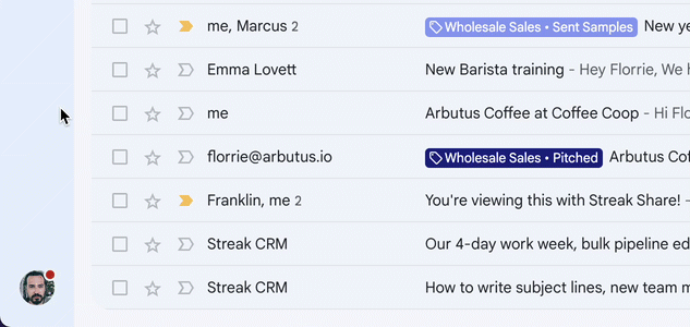 A GIF showing notification bubbles for new messages on the lower left corner of the Gmail inbox