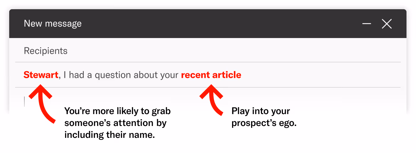 image of a sample email that uses the recipient’s name in the subject line, uses 8 words and shows genuine interest in the prospect