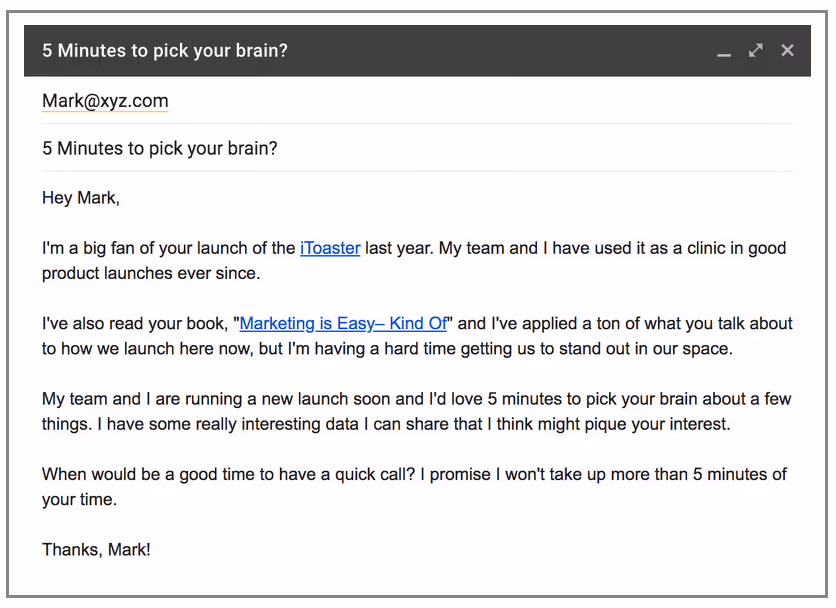 Sample draft of Compliment - Benefit - Time - Help cold emaill