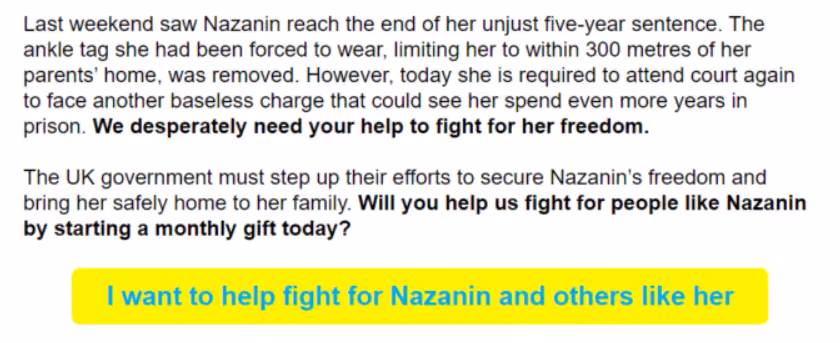 A fundraising email with one call-to-action