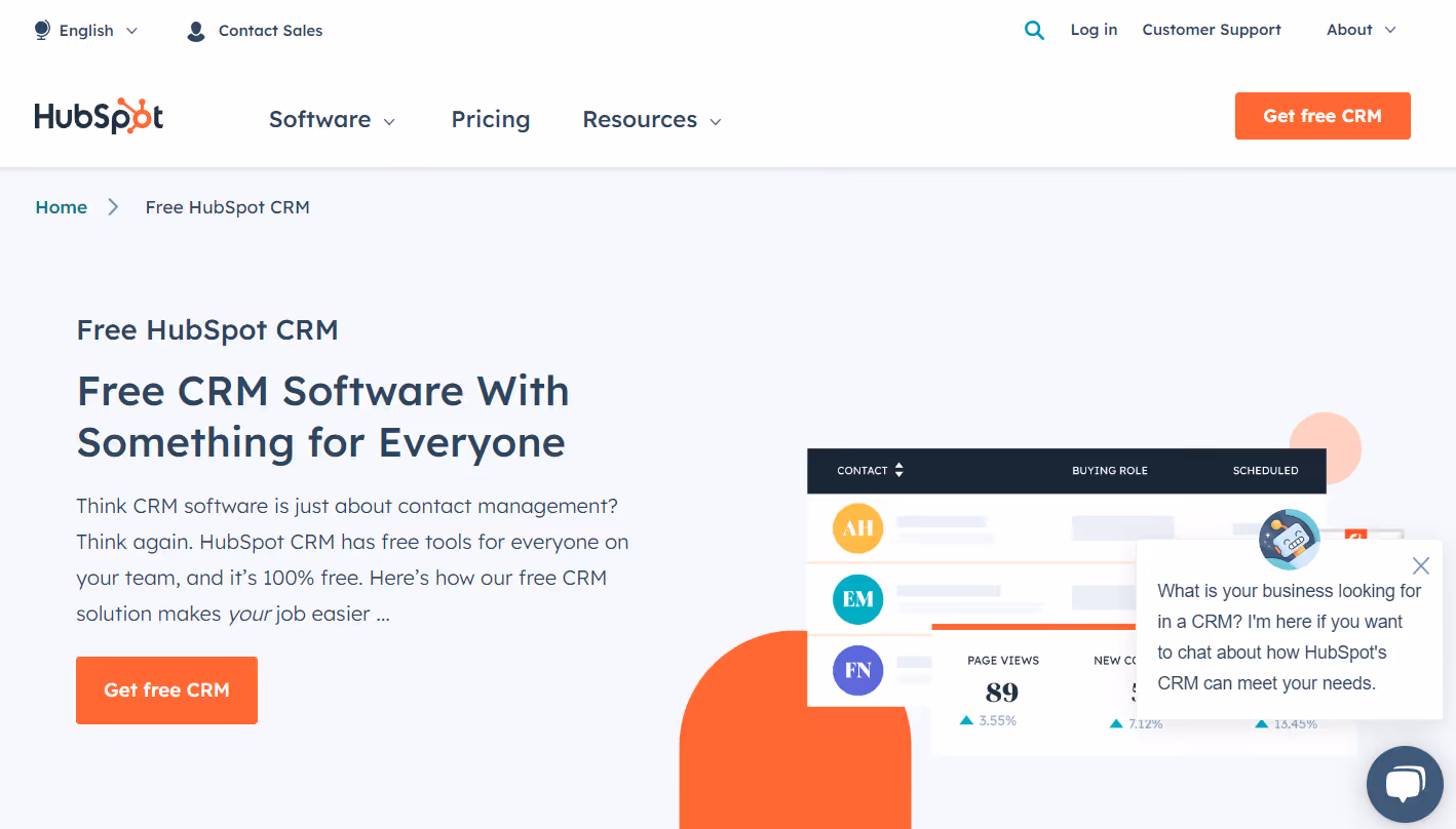 A screenshot of the Hubspot webpage
