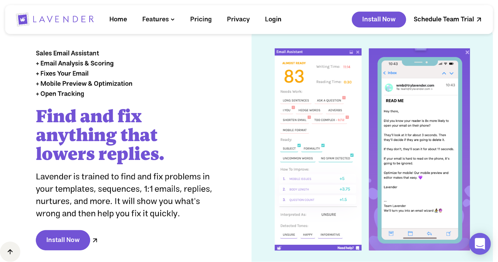 A screenshot of Lavender homepage
