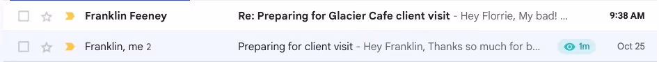 screenshot example of emails and subject lines in new threads