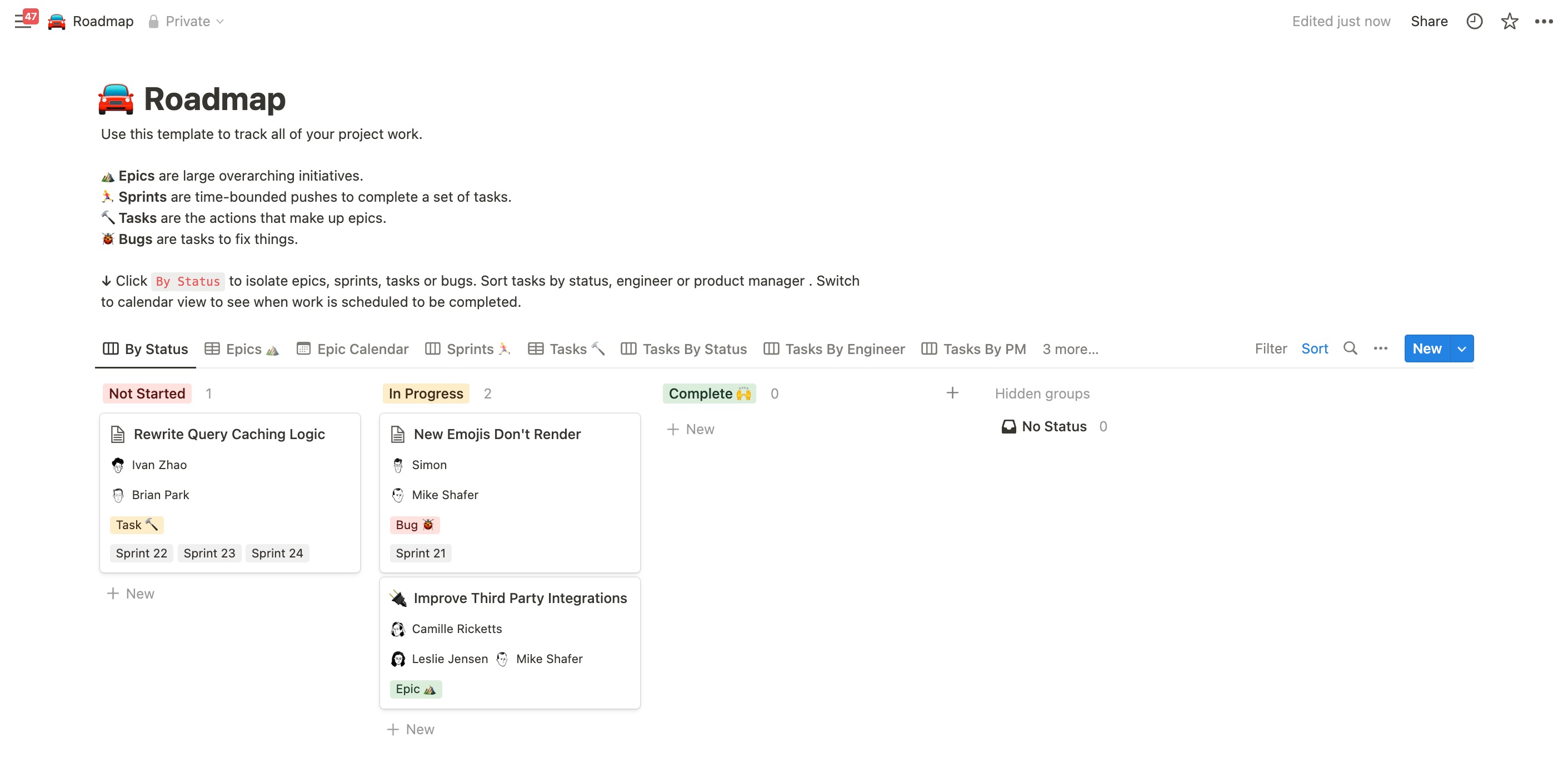 A screenshot showing one of the uses of Notion