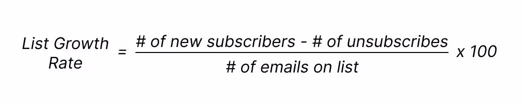 Formula for computing email list growth rate