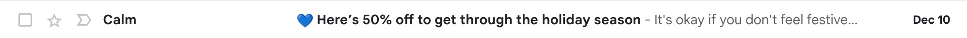 screenshot of a holiday email subject line that acknowledges emotion