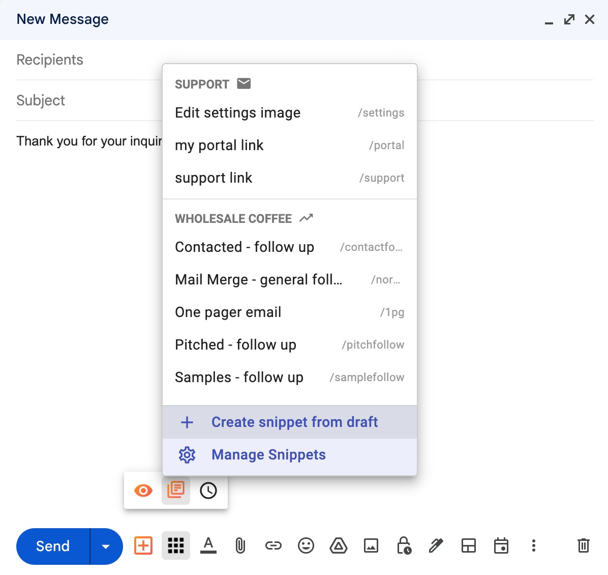 how to create a snippet in Gmail