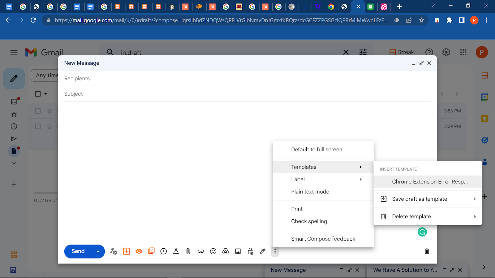 How to choose one of the created templates in Gmail