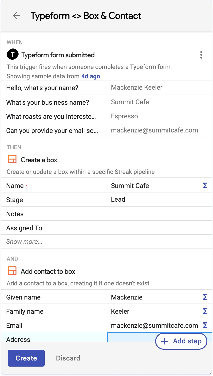 A native Typeform automation in Streak