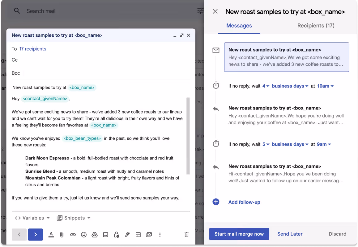 Streak mail merge with automatic follow-up sequences