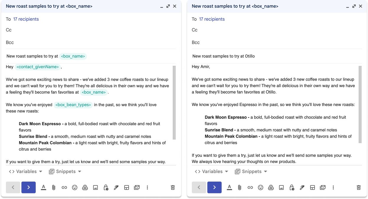 Streak mail merge draft with unlimited variables