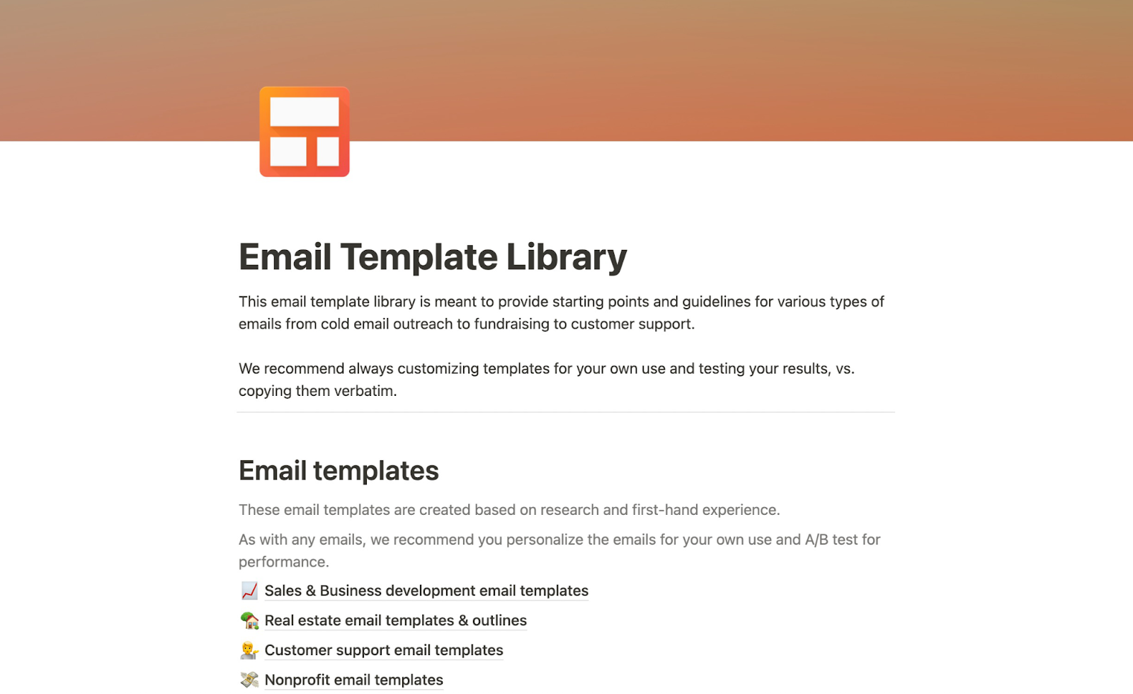 Email Template library in Notion