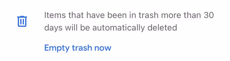 A screenshot at the top of the screen of Gmail's Trash section on mobile