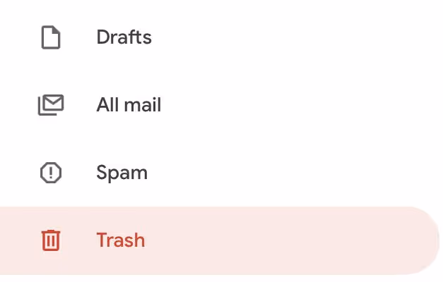 A screenshot of a portion of the drop-down menu on mobile highlighting the Trash section