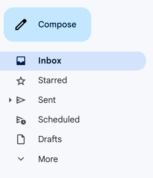 A screenshot of the Gmail menu