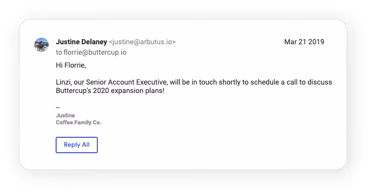 A screenshot of the Gmail email after sharing emails in Streak pipelines