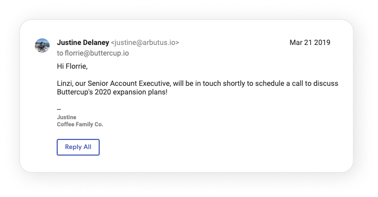 A screenshot of the Gmail email after sharing emails in Streak pipelines