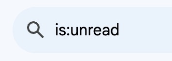 gmail inbox search field with "is:unread" entered as a search term