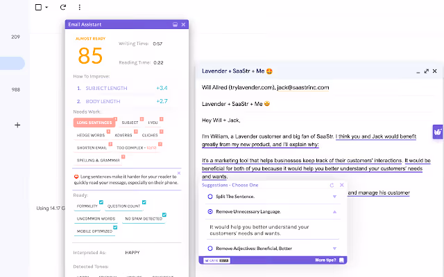 Lavender email writing assistant