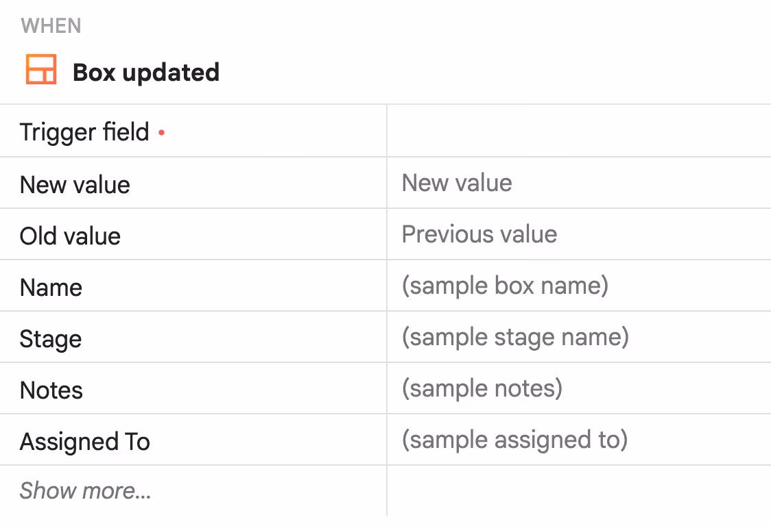 Streak "box updated" native CRM automation trigger