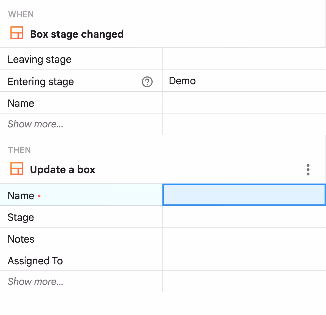 Streak "update a box" native automation action