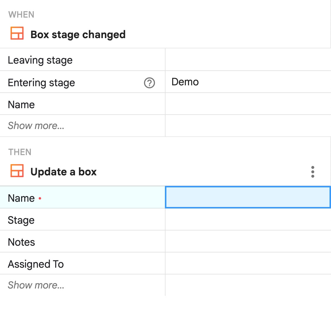 Streak "update a box" native automation action