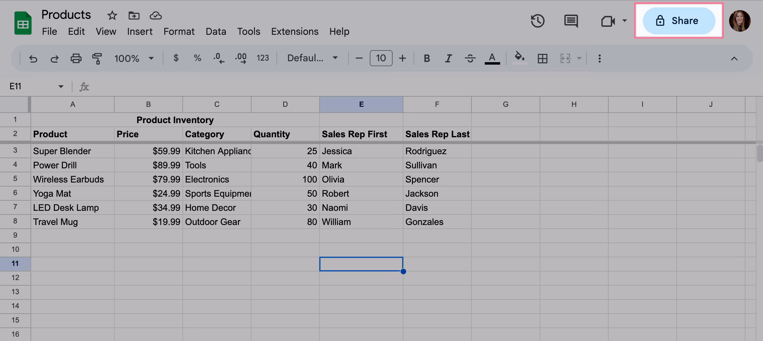 the share button in google sheets lets you collaborate