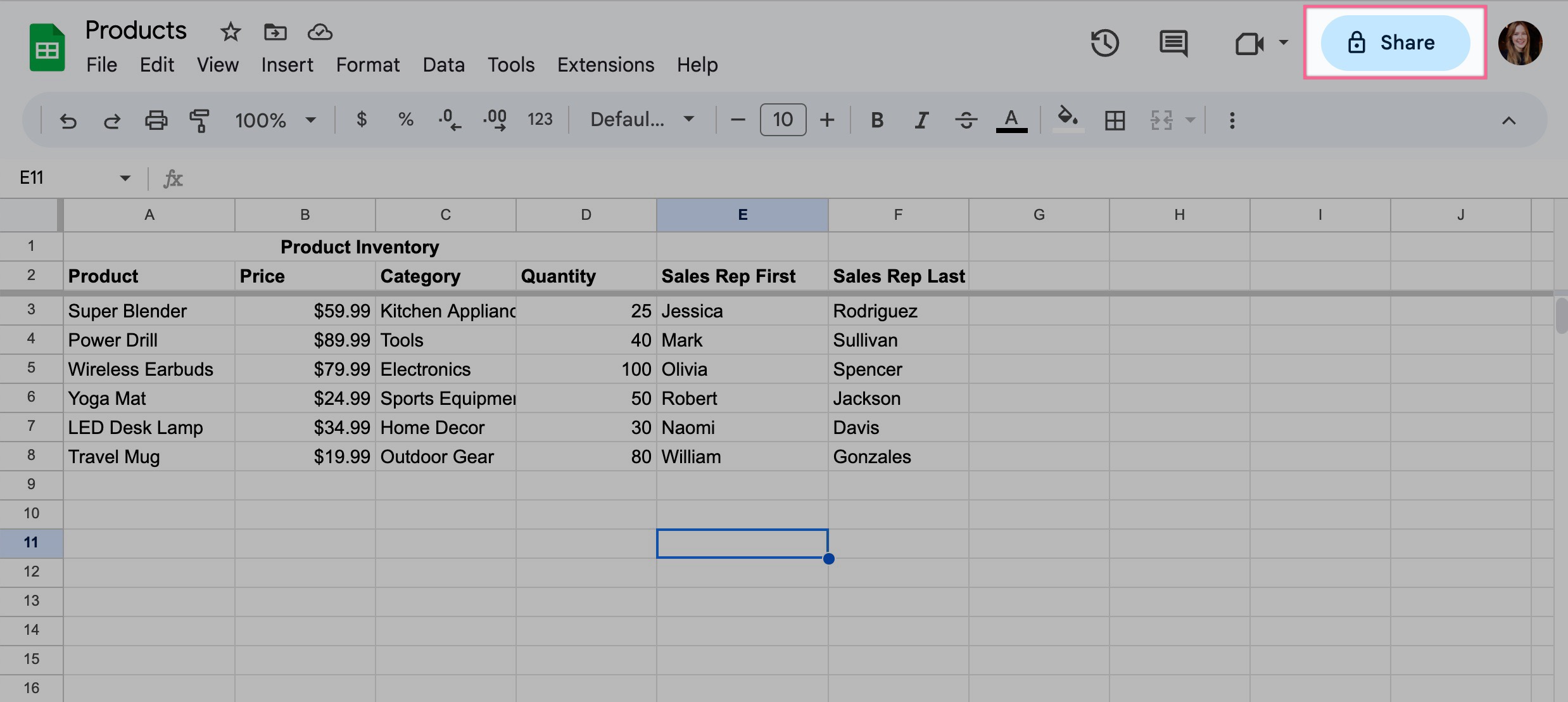 the share button in google sheets lets you collaborate