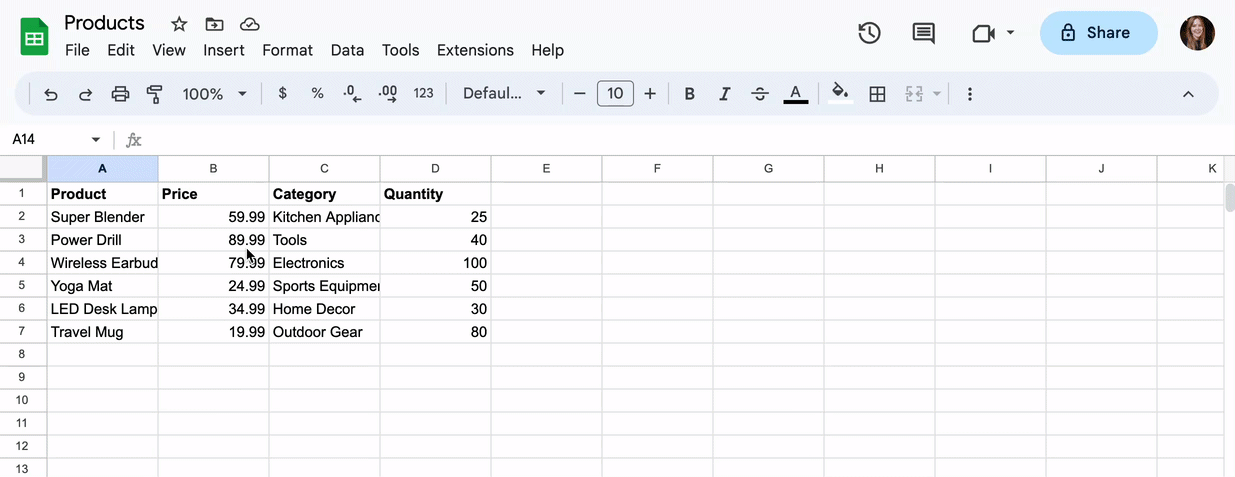 clear cells in a google sheet