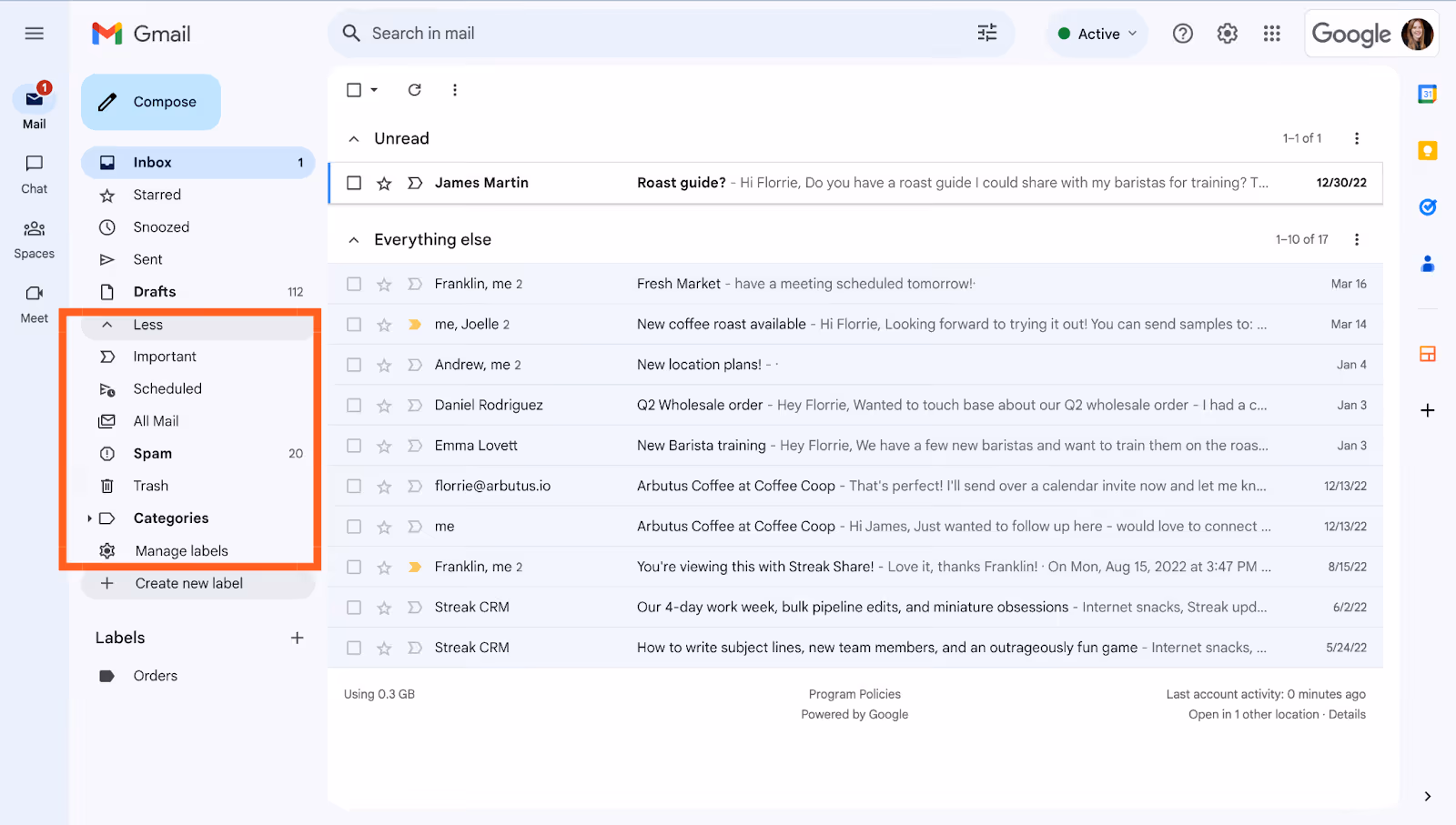 A screenshot of the formatting in Gmail on a desktop.