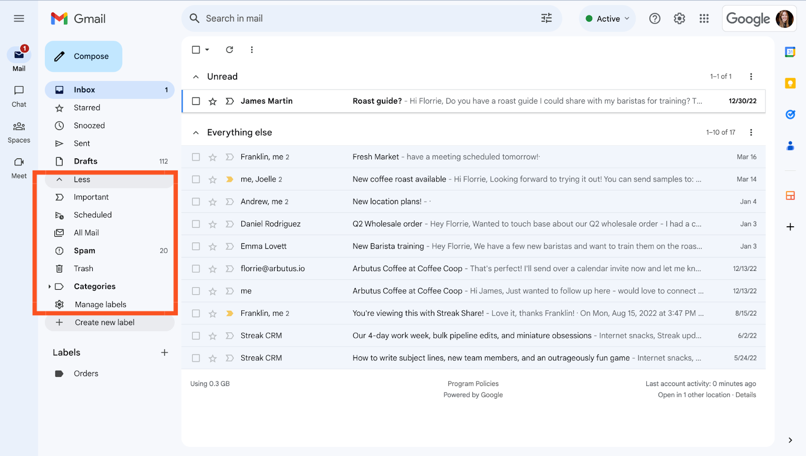 A screenshot of the formatting in Gmail on a desktop.