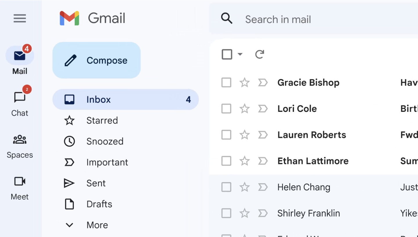 A screenshot of the existing list in Gmail’s left-hand column.