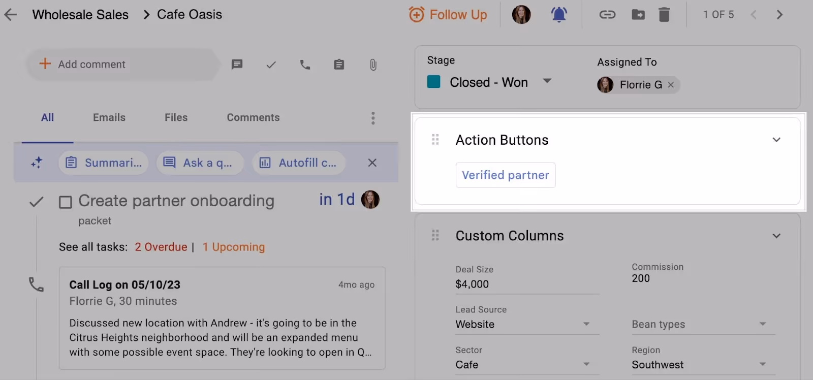 A screenshot of the box view that appears after creating a custom action button
