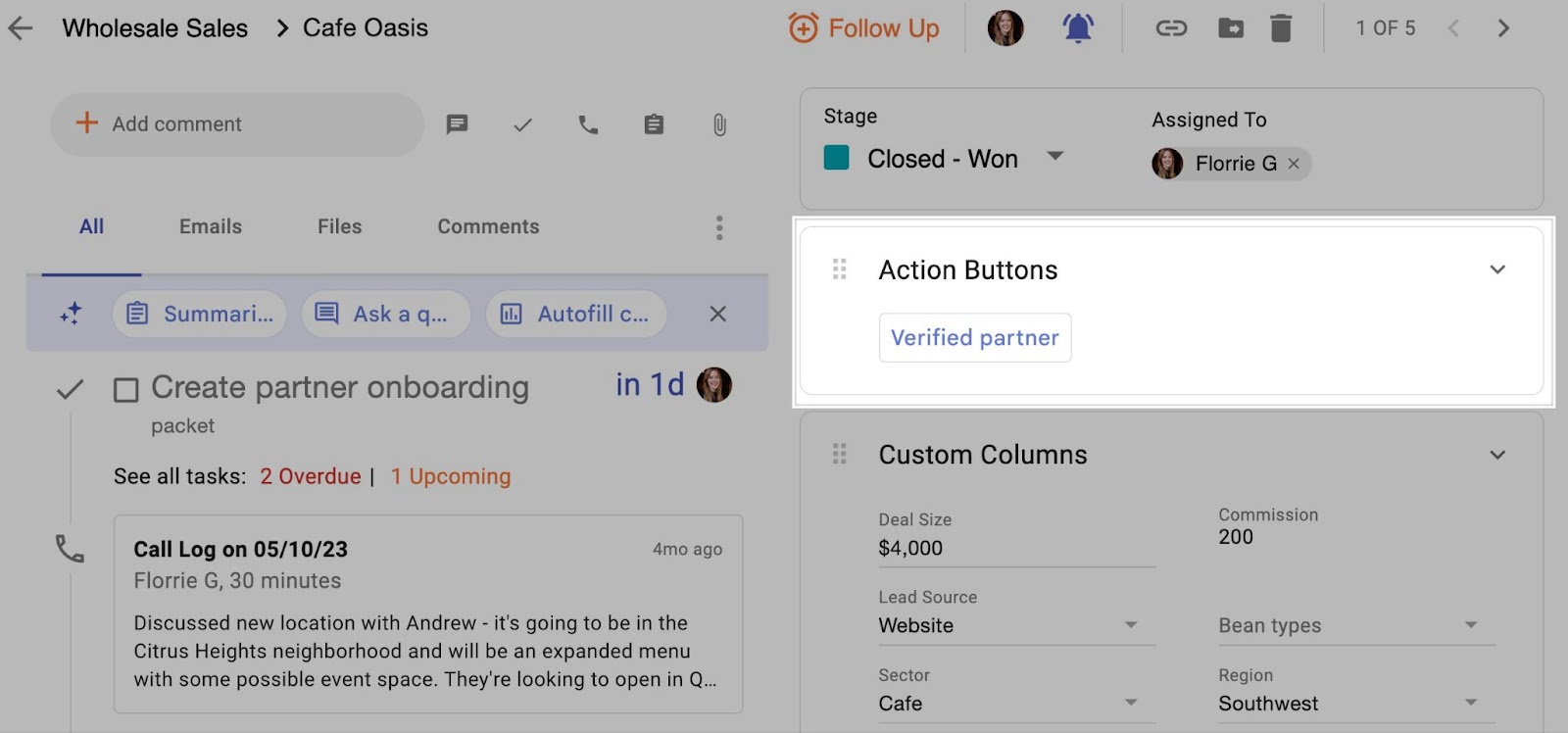 A screenshot of the box view that appears after creating a custom action button