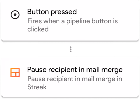 A screenshot of a Streak action button to pause recipient in mail merge