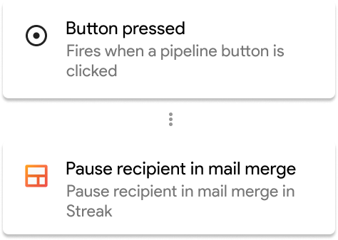 A screenshot of a Streak action button to pause recipient in mail merge