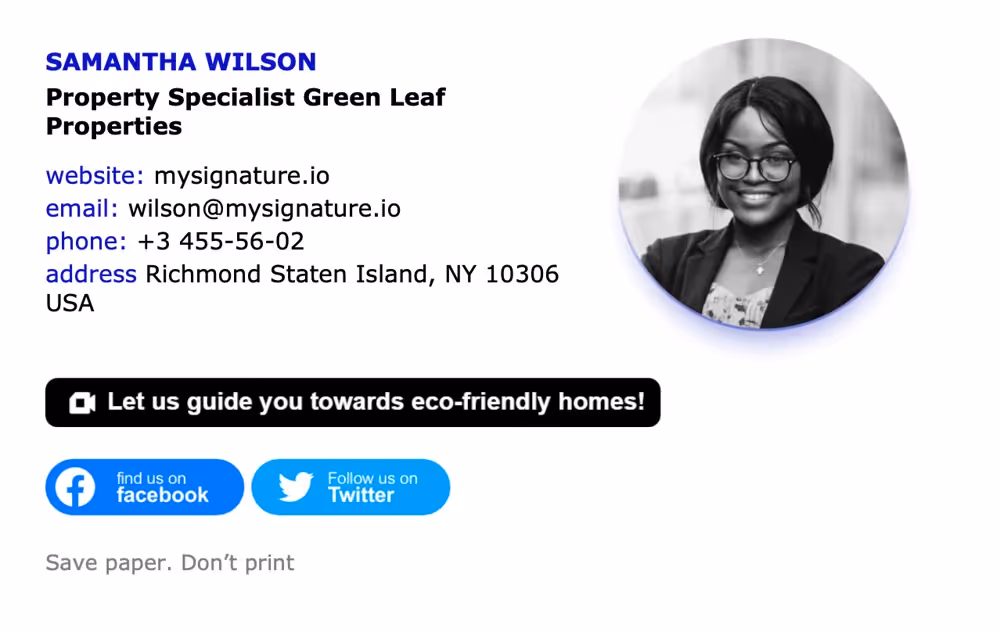 An example of a professional email signature with a headshot