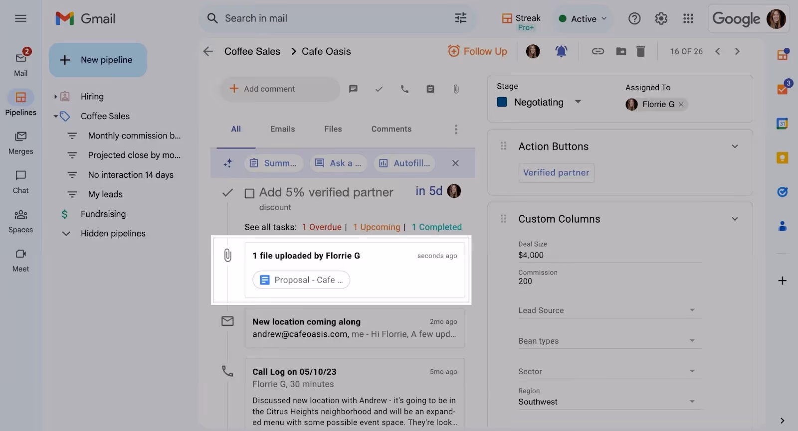 Sending a large file using Streak in Gmail