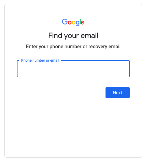 Google email login page for account recovery